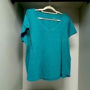 Eileen Fisher Womens XL Blue Green Tee Shirt Short Sleeve 100% Cotton